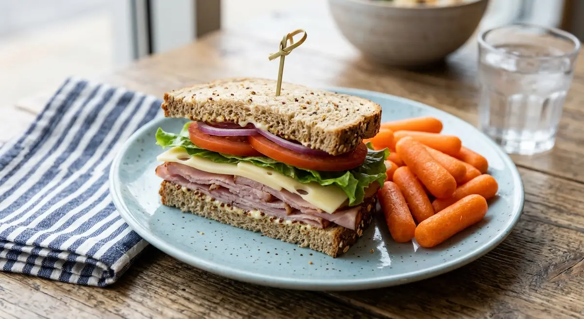 Ham & Swiss Sandwich + Baby Carrots Lunchbox